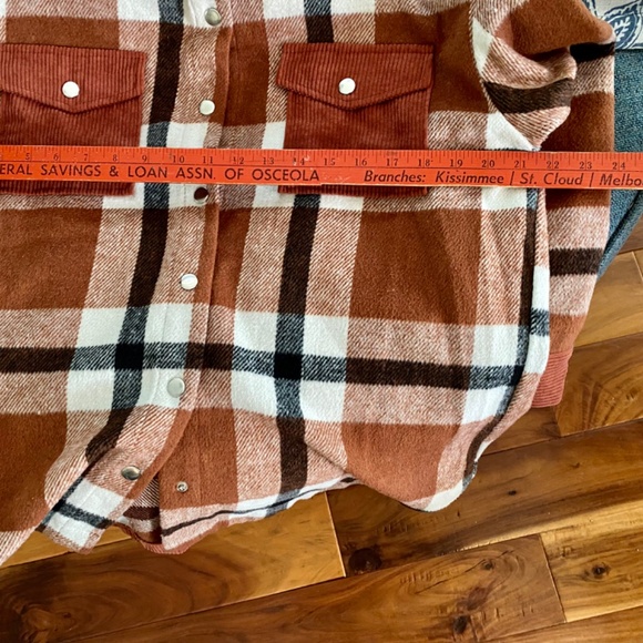 Grace & Lace Flannel Rust Plaid Shacket Small - Med, So Soft Corduroy Trim Snap - Picture 6 of 9